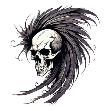 skull with wings feather