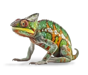 Obraz premium Beautiful multicolored chameleon isolated on transparent background.