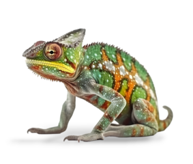 Beautiful multicolored chameleon isolated on transparent background.