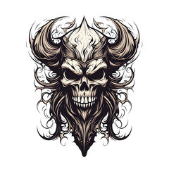 Skull with a wicked axe tshirt tattoo design dark art illustration isolated on white