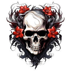 Skull with flower tshirt tattoo design dark art illustration&nbsp;isolated on white