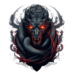 Snake head tshirt tattoo design dark art illustration isolated on white