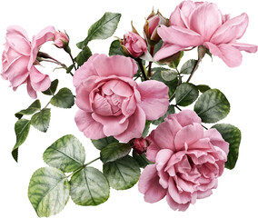 Pink roses isolated on a transparent background. Png file.  Floral arrangement, bouquet of garden...
