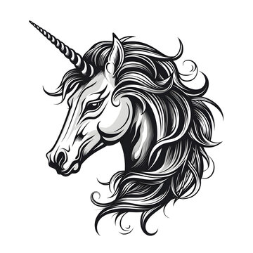 unicorn head tshirt tattoo design dark art illustration&nbsp;isolated on white