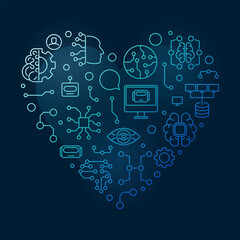 Machine Learning - ML Technology concept blue heart shaped outline banner