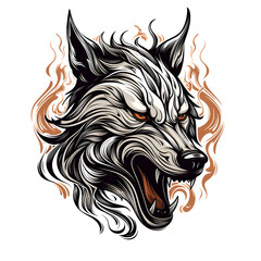 Angry Wolf head tshirt tattoo design dark art illustration isolated on white - obrazy, fototapety, plakaty
