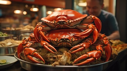 A big crab, Seafood at restaurant.