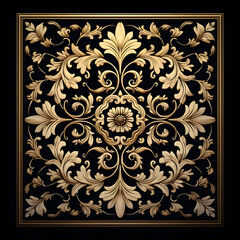Classic damask pattern ornament frame isolated on a black