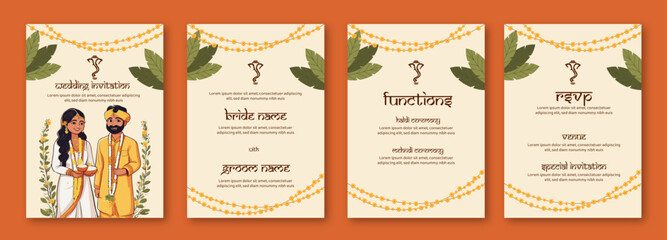 Indian wedding invitation template  - obrazy, fototapety, plakaty