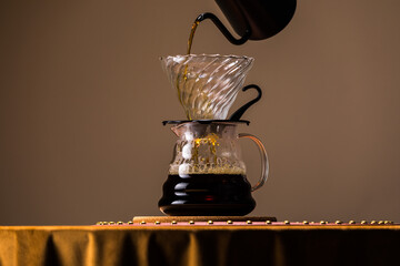 pour over coffee,hand brewed coffee or Dripping Coffee,Coffee set, glass percolator, indoor studio...