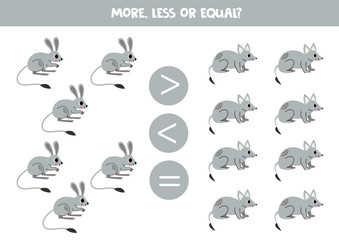 Grater, less or equal with cartoon jerboa and bandicoot.