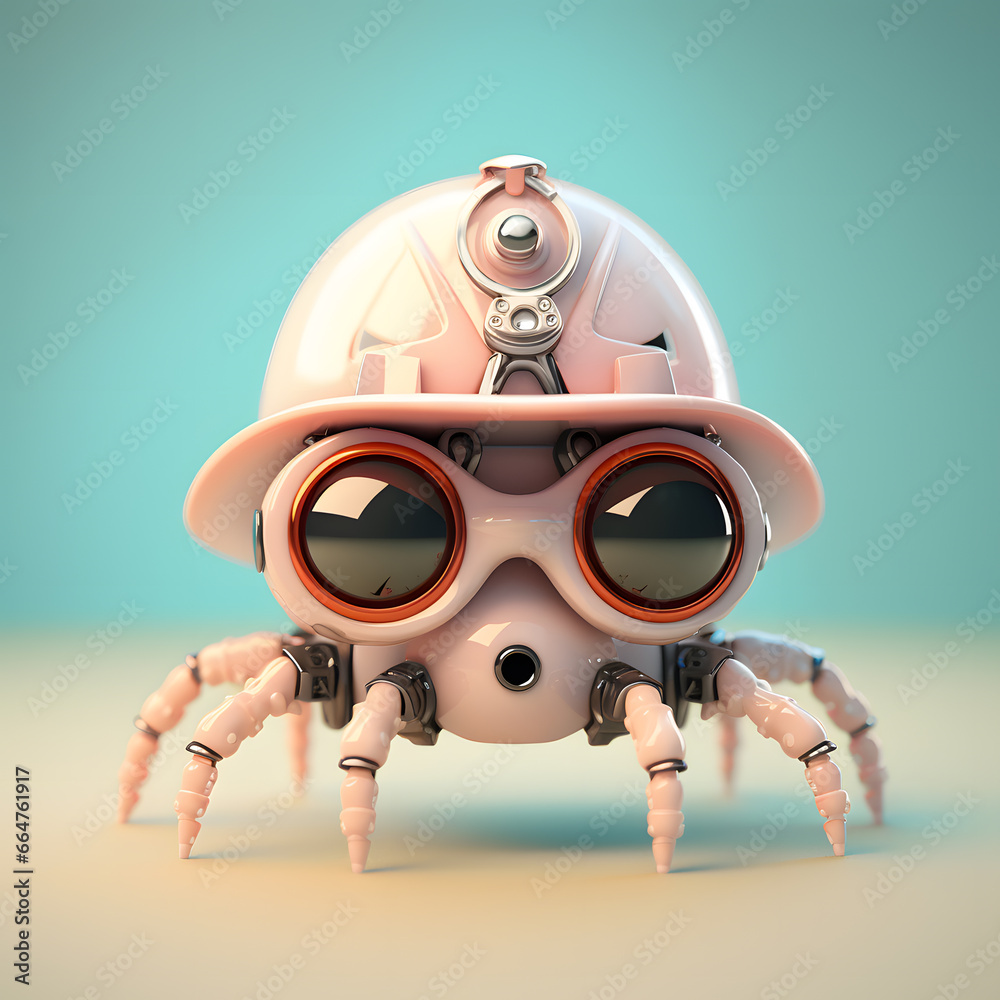 Wall mural Spider cute cartoon in steampunk hat Google Glass