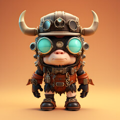 Minotaur cute cartoon in steampunk hat