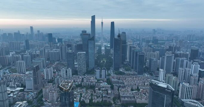 Aerial footage of landscape in Guangzhou city, China