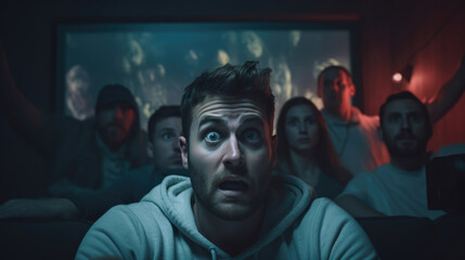Fototapeta premium group of people watching scary movie