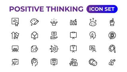 Positive thinking line icons collection.Thin outline icons pack.
