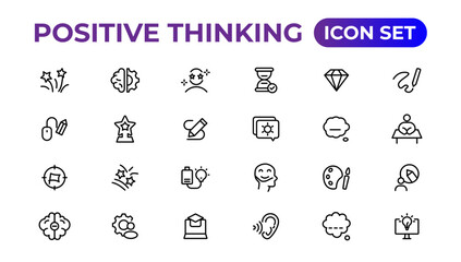 Positive thinking line icons collection.Thin outline icons pack.