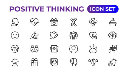 Positive thinking line icons collection.Thin outline icons pack.