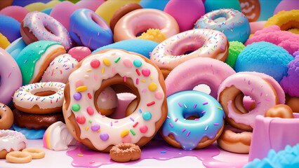 Colorful donuts in candyland for wallpaper