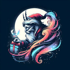 A santa wearing a hat and hold a gift box. Merry Christmas day. AI generative 
