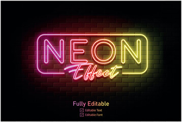 Vector neon effect logo for neon text effect and neon light night party editable text effect and night club