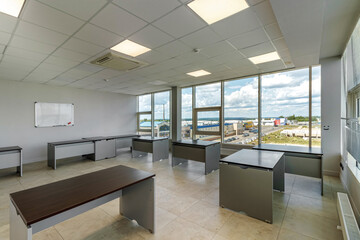 Interior of a modern office with huge panoramic windows, after renovation