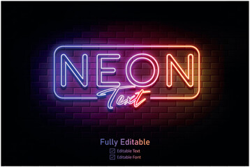Vector neon effect logo for neon text effect and neon light night party editable text effect and night club