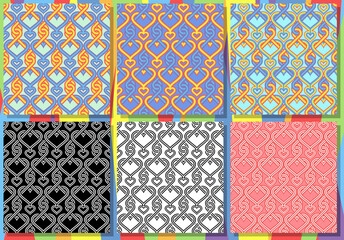 Love line wire mesh and colorful couple sweetheart Set of seamless pattern. Vector Valentines collection.