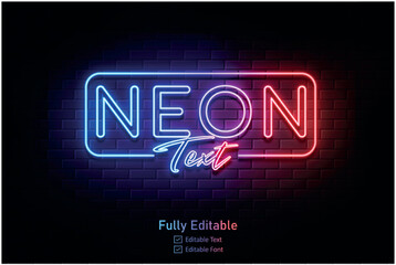 Vector neon effect logo for neon text effect and neon light night party editable text effect and night club