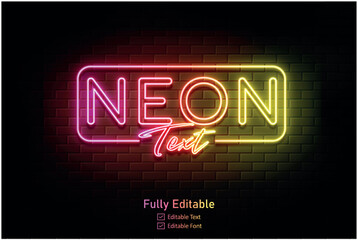 Vector neon effect logo for neon text effect and neon light night party editable text effect and night club
