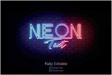 Vector neon effect logo for neon text effect and neon light night party editable text effect and night club