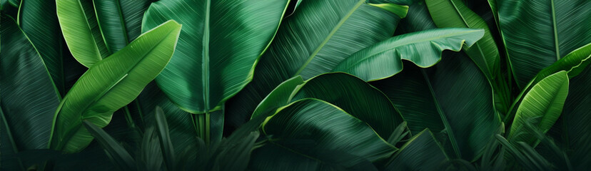 Dreamy tropical landscape, banner with greenery and copy space for your text