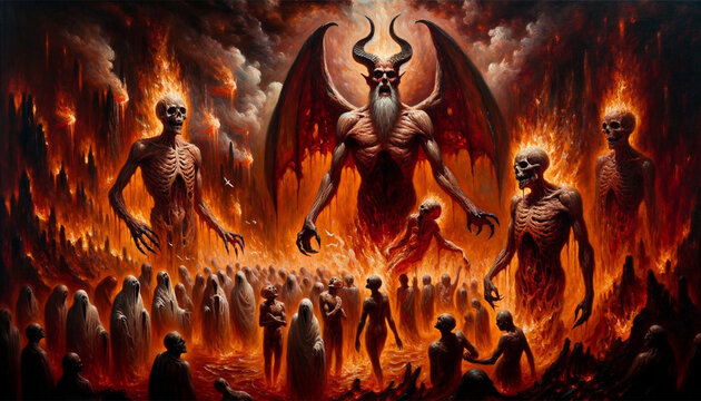 Infernal Descent into the Abyss of Hell: Journeying into Hades' Shadowy Realm, where Lucifer Reigns, Demons & the Devil Lurk, and Tormented Souls & Spirits Suffer Eternal Damnation in Endless Agony.