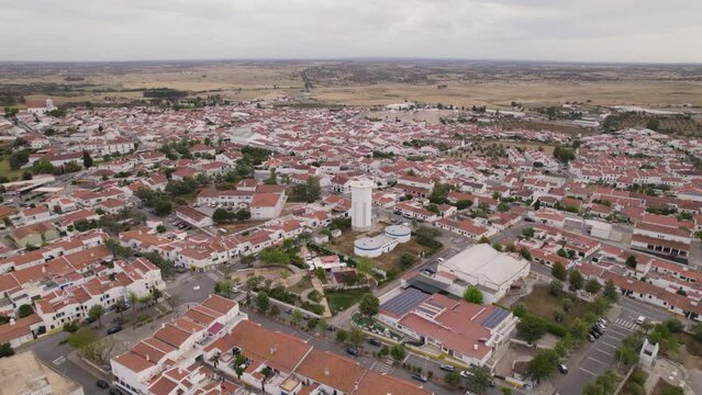 Aerial view of town Castro Verde - White Plains, Portugal, countryside cityscape
