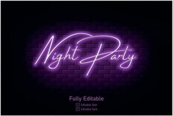 Vector neon effect logo for neon text effect and neon light night party editable text effect and night club