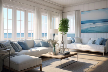 Fototapeta premium Coastal style home interior design of modern living room.