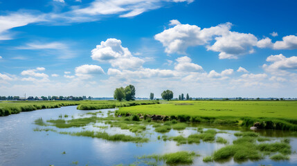 landscape with lake and blue sky
