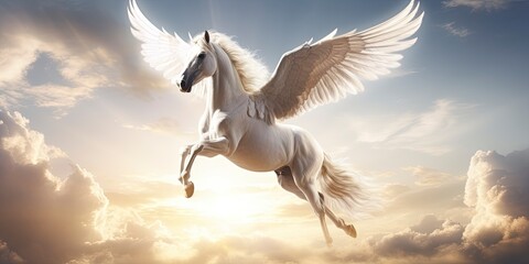 A white horse with wings.
