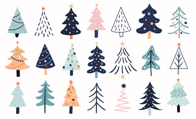 Doodle set of winter christmas trees
