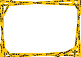 Vector template diploma or certificate frame made of crossed yellow tapes with the word WARNING. Isolated on white background