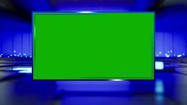 Background for TV news broadcast with green screen. Virtual studio with green screen 