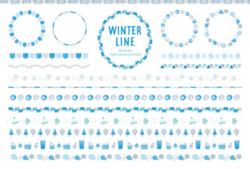 冬の水彩風ラインセット / パターンブラシ有り / 飾り罫、線、イラスト、あしらい、フレーム、素材、自然、冬、雪、結晶 - obrazy, fototapety, plakaty