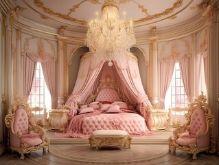 Beautiful princess bedroom in royal house generative ai - obrazy, fototapety, plakaty