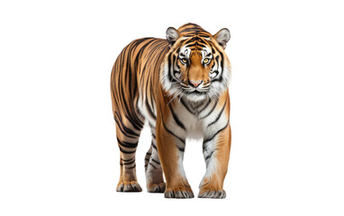Obraz premium Portrait Majestic Tiger Afoot on a Clear Surface or PNG Transparent Background.