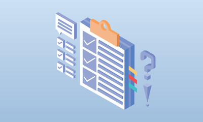 Contract document, reading privacy policy and terms and conditions, signing a contract, contract agreement concept.on blue background.3D design.isometric vector design Illustration. - obrazy, fototapety, plakaty
