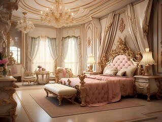Beautiful princess bedroom in royal house generative ai
