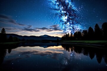 Milky Way Reflected on Lake.