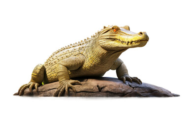 Majesty Caiman Bipedal Stance on Stone on a Clear Surface or PNG Transparent Background.