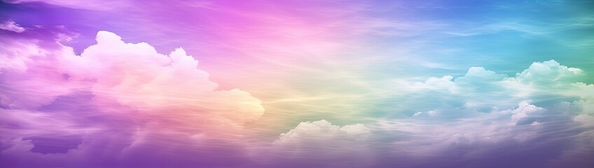 Naklejka na ściany i meble Rainbow sky with fluffy clouds. Multicolored toned sky.