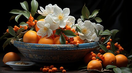Magnolia Tangerine Basket Chinese New Year, Happy New Year Background, Hd Background